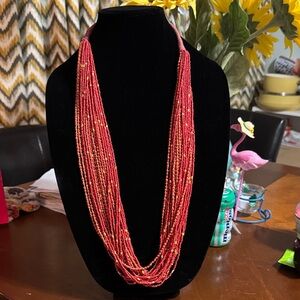 Elegant Multistrand Red/ coral and Gold Beaded Necklace